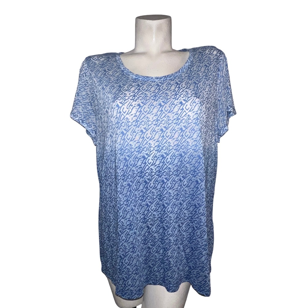 New Chicos Weekends Medallion Burnout SS Top Corsican Blue Ombre Size XL (3) NWT